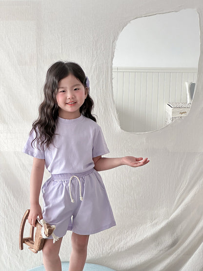 Children's Summer Cotton Pajama Set Short Sleeve Shorts Two-Piece Set Girls Lightweight Casual Sleepwear Wearable Outdoors