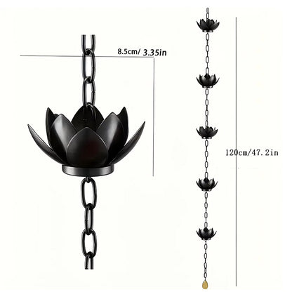 Metal Lotus Rain Chain for Gutters, 8.5ft Decorative Downspout Extension, Garden Outdoor Water Feature, Rust Resistant
