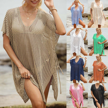 Beach Bikini Cover-Up Shirt Sexy Hollow-Out Tie-Strap Beach