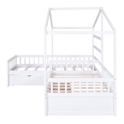 Twin Size House Platform Bed with Three Storage Drawers White