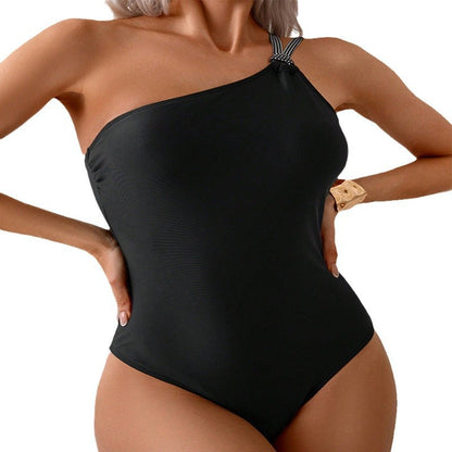 Single Shoulder Conservative Slimming One-Piece Swimsuit for Women Elegant Bikini Beach Swimwear