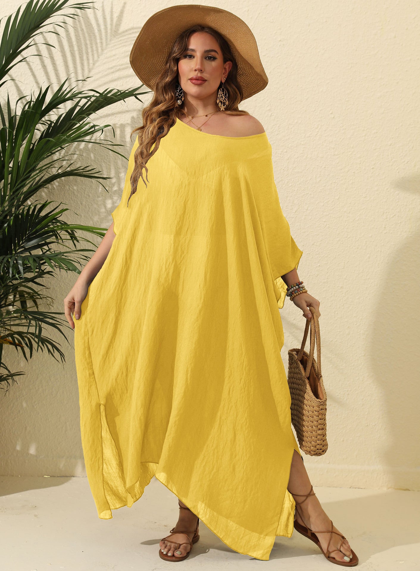Plus Size Women's Solid Color Loose Beach Vacation Split Floor-Length Dress
