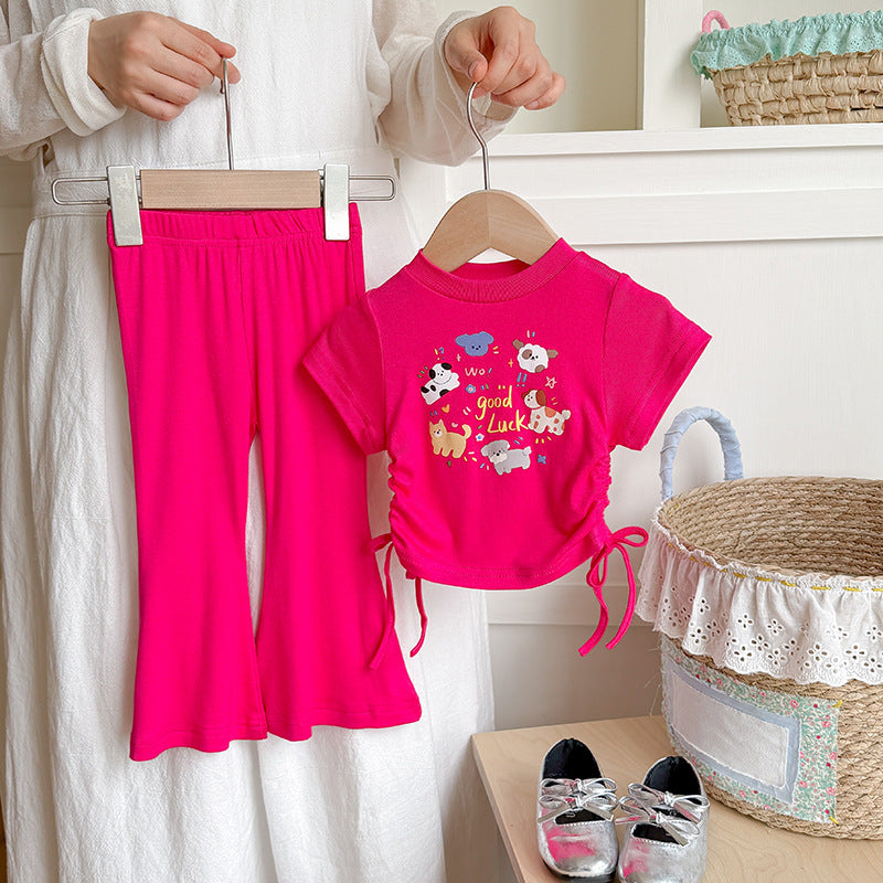 Short Sleeve T-Shirt with Flared Pants Two-Piece Set Fashionable Children's Clothing