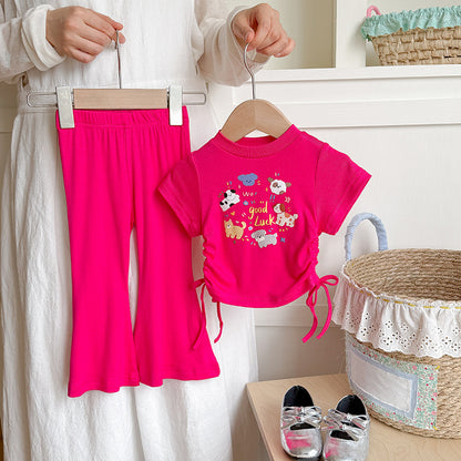 Short Sleeve T-Shirt with Flared Pants Two-Piece Set Fashionable Children's Clothing