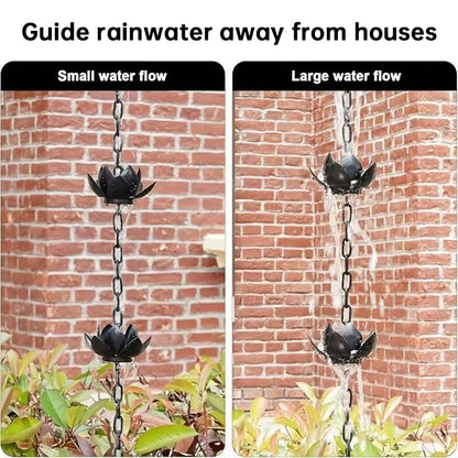 Metal Lotus Rain Chain for Gutters, 8.5ft Decorative Downspout Extension, Garden Outdoor Water Feature, Rust Resistant