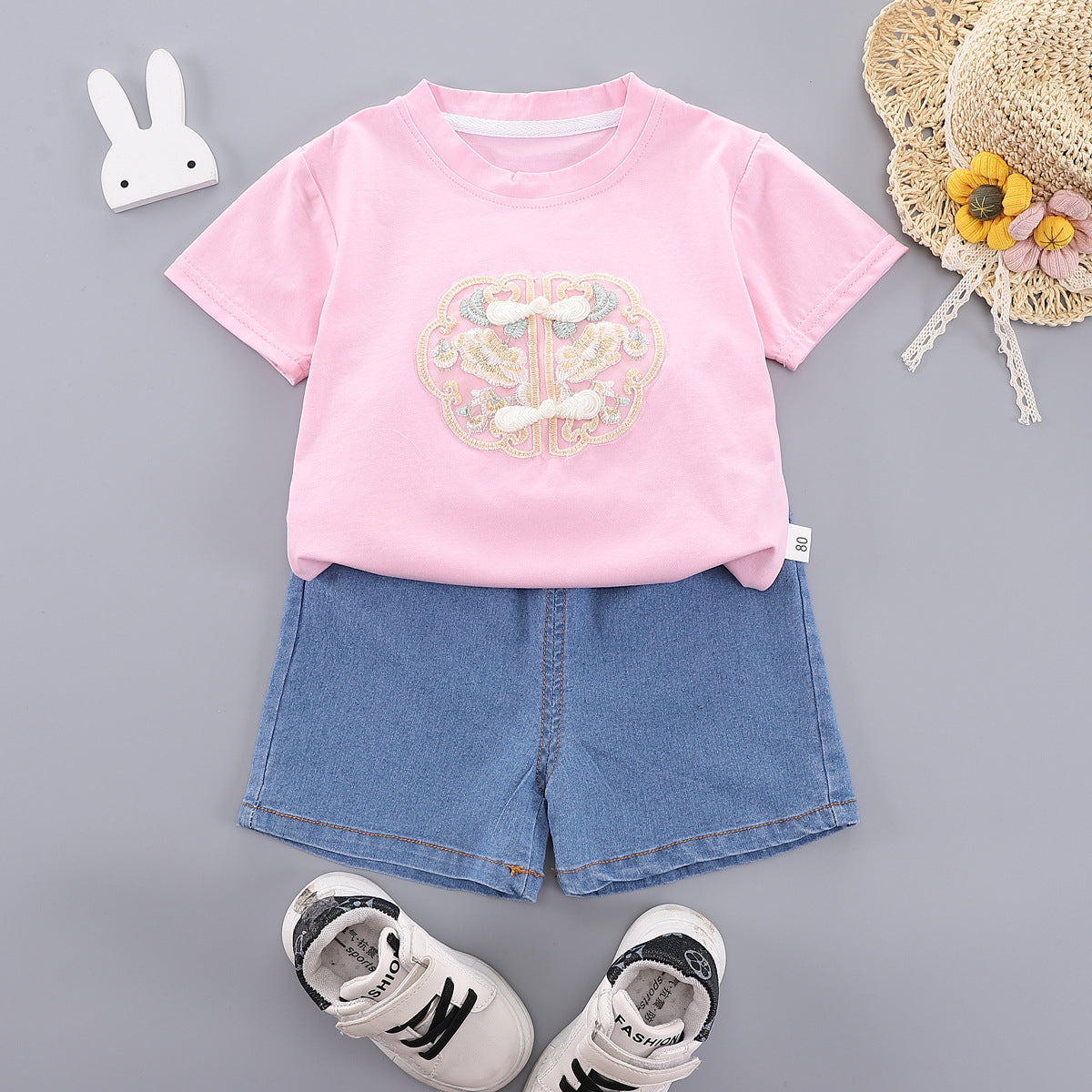 Round neck short sleeved top set