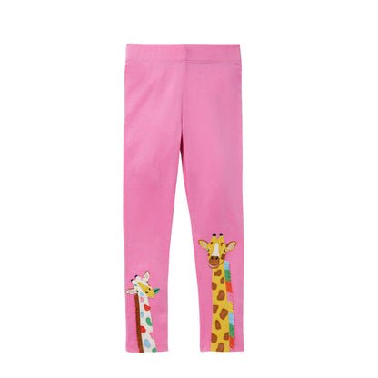 Children's Autumn Pants with Embroidery Pattern, Elastic Cotton Bottoms for Girls, Kids Leggings