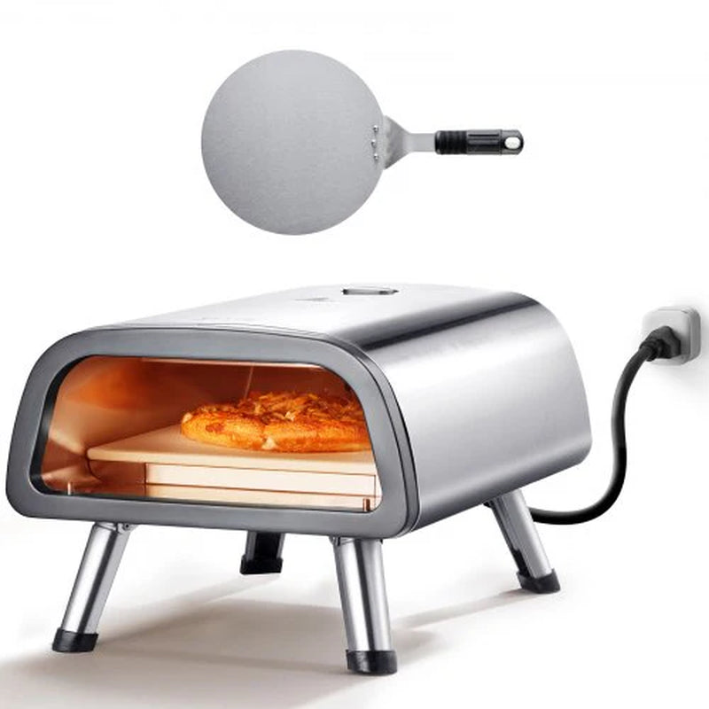 12' Electric Pizza Oven Countertop, Stainless Steel Pizza Maker Machine with Pizza Stone and Spatula, Heats up to 850¡Ãf, Multipurpose Indoor & Outdoor Pizza Cooker for Restaurant Home Camping