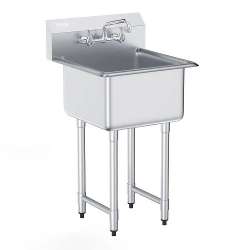 Stainless Steel Prep & Utility Sink, 1 Compartment Free Standing Small Sink Include Faucet & Legs, 21'X41' Commercial Single Bowl Sinks for Garage, Restaurant, Kitchen, Laundry