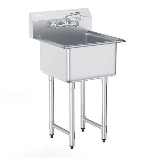 Stainless Steel Prep & Utility Sink, 1 Compartment Free Standing Small Sink Include Faucet & Legs, 21'X41' Commercial Single Bowl Sinks for Garage, Restaurant, Kitchen, Laundry