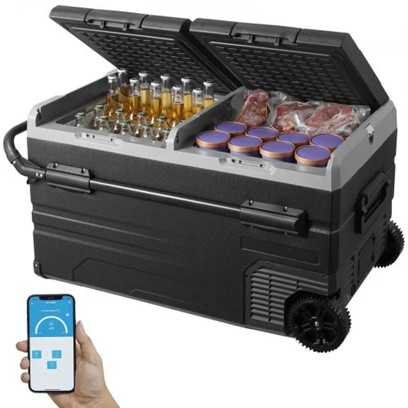 Car Refrigerator, 12 Volt Car Refrigerator Fridge, 115 L Dual Zone Portable Freezer with Wheels and Handle, -4¨H-68¨H, 12/24V DC and 100-240V AC Compressor Cooler for Outdoor, Camping