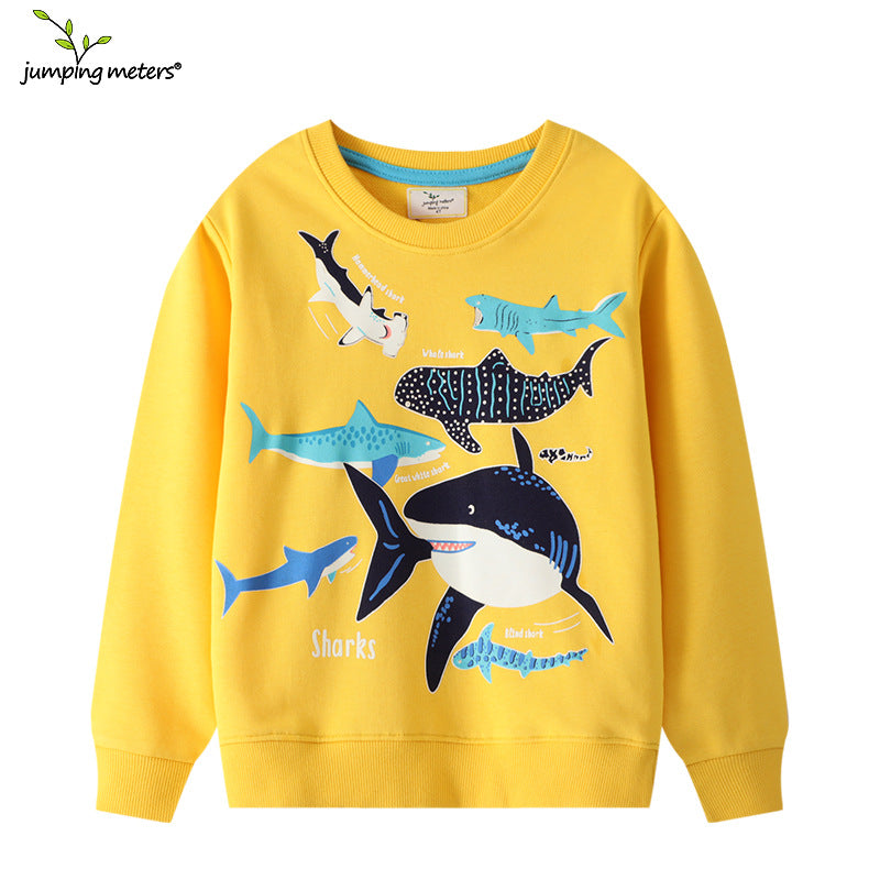 Kids Glow-in-the-Dark Shark Party Print Hoodie Round Neck, Autumn Outerwear for Boys