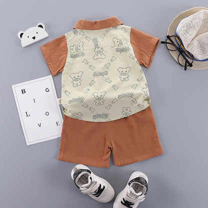 Cartoon short sleeved cardigan children's two-piece set