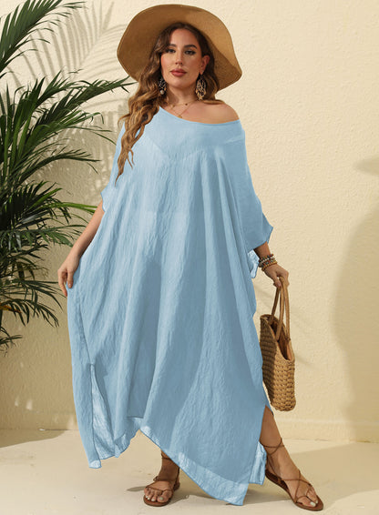 Plus Size Women's Solid Color Loose Beach Vacation Split Floor-Length Dress