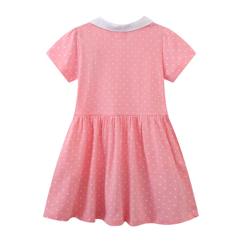 Summer new cartoon embroidery turn-down collar cotton girls' dress, factory distribution and drop shipping