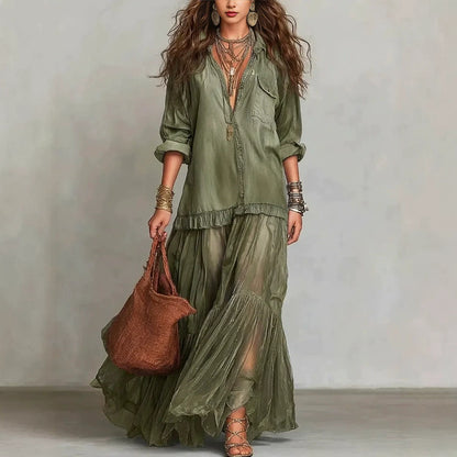 Vintage Denim-like Long Dress Casual Style