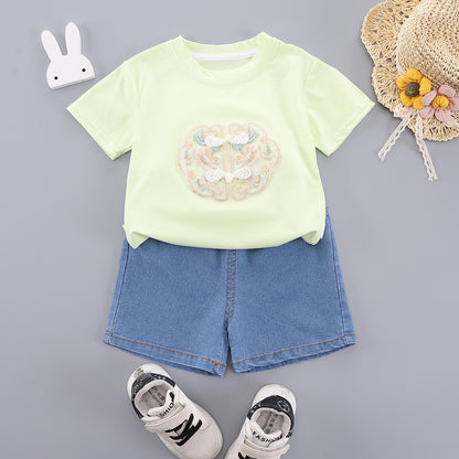 Round neck short sleeved top set