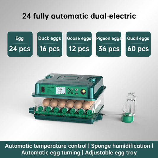 24/36 Egg Incubator Fully Automatic, Auto Turner & Temp Control, Dual Power 220V/12V Mini Poultry Hatcher for Chicken Duck