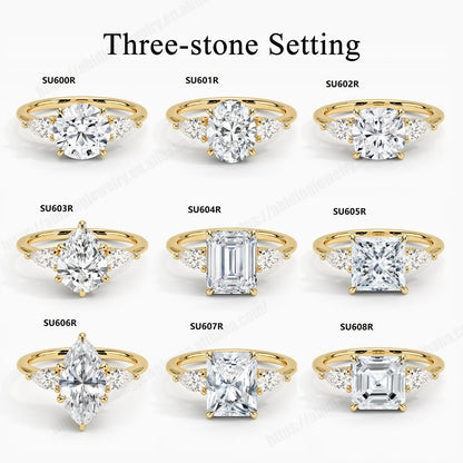 Fashion Luxury Three-Stone Diamond Ring 1 Carat Wedding Ring S925 Sterling Silver Plated 18K Gold Lab-Grown Diamond Ring for Women