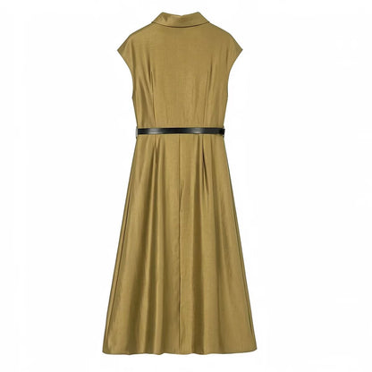 Elegant waist with waistband sleeveless dress
