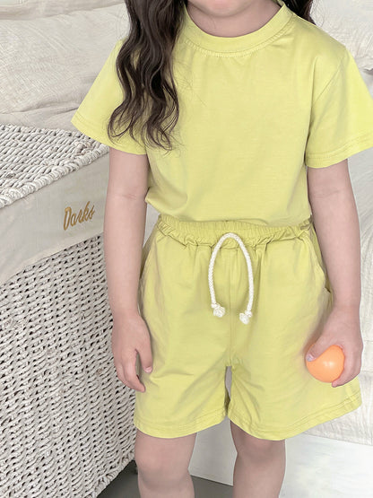 Children's Summer Cotton Pajama Set Short Sleeve Shorts Two-Piece Set Girls Lightweight Casual Sleepwear Wearable Outdoors