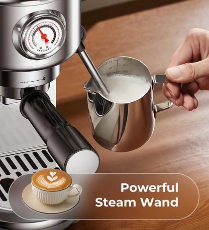 Machine with Milk Frother, 20 Bar Pressure Espresso Maker, with 44OZ Removable Tank, Compact Stainless Steel Coffee Machine for Home, Office, Latte, Cappuccino, Macchiato, Silver Visit the Atatix Store