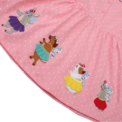 Summer new cartoon embroidery turn-down collar cotton girls' dress, factory distribution and drop shipping