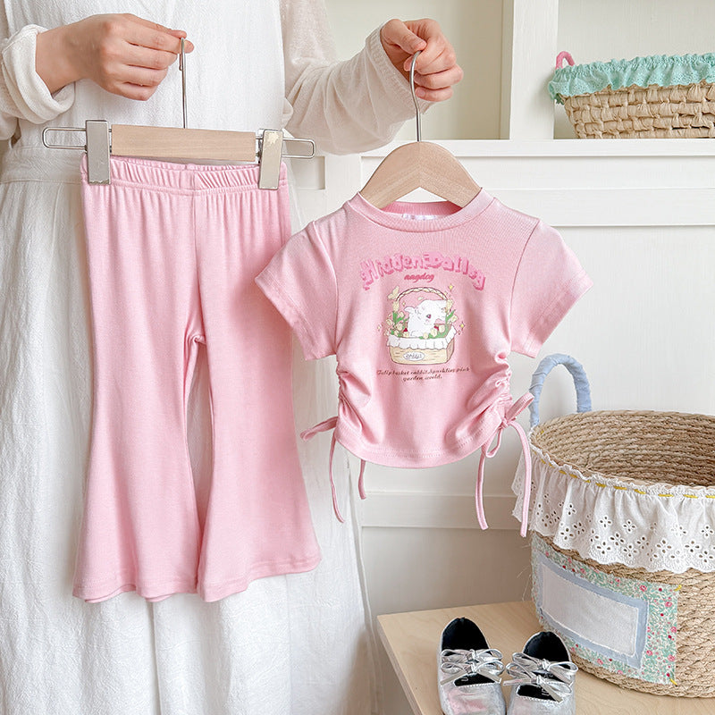Short Sleeve T-Shirt with Flared Pants Two-Piece Set Fashionable Children's Clothing