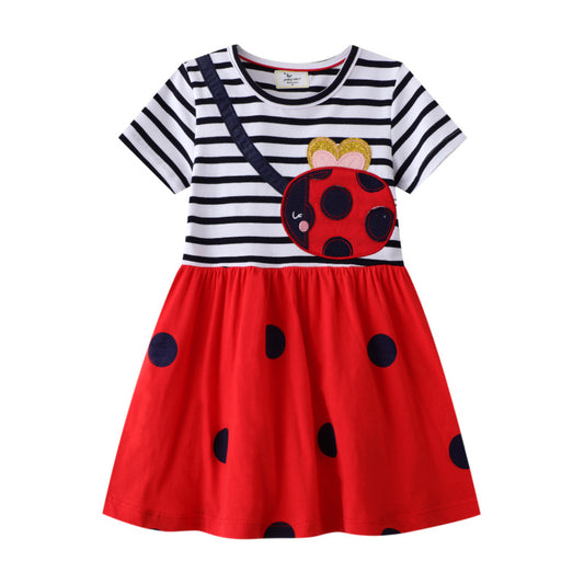 Summer New Children's Knitted Dress Short Sleeve Dress for Girls  Style Kids Clothing