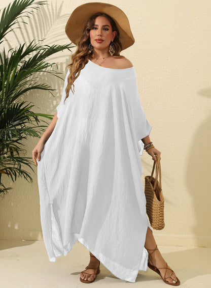 Plus Size Women's Solid Color Loose Beach Vacation Split Floor-Length Dress