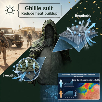 Tactical Ghillie Suit with Hat, Breathable 3D Leafy Sniper Cloak Coat for Hunting, Airsoft, Paintball, CS & Outdoor Wargame