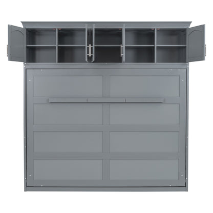 Full Size Murphy Bed Wall Bed with Top Cabinets,Gray