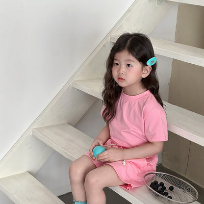 Children's Summer Cotton Pajama Set Short Sleeve Shorts Two-Piece Set Girls Lightweight Casual Sleepwear Wearable Outdoors