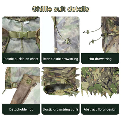 Tactical Ghillie Suit with Hat, Breathable 3D Leafy Sniper Cloak Coat for Hunting, Airsoft, Paintball, CS & Outdoor Wargame
