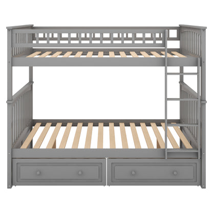 Full over Full Bunk Bed with Drawers, Convertible Beds  Gray