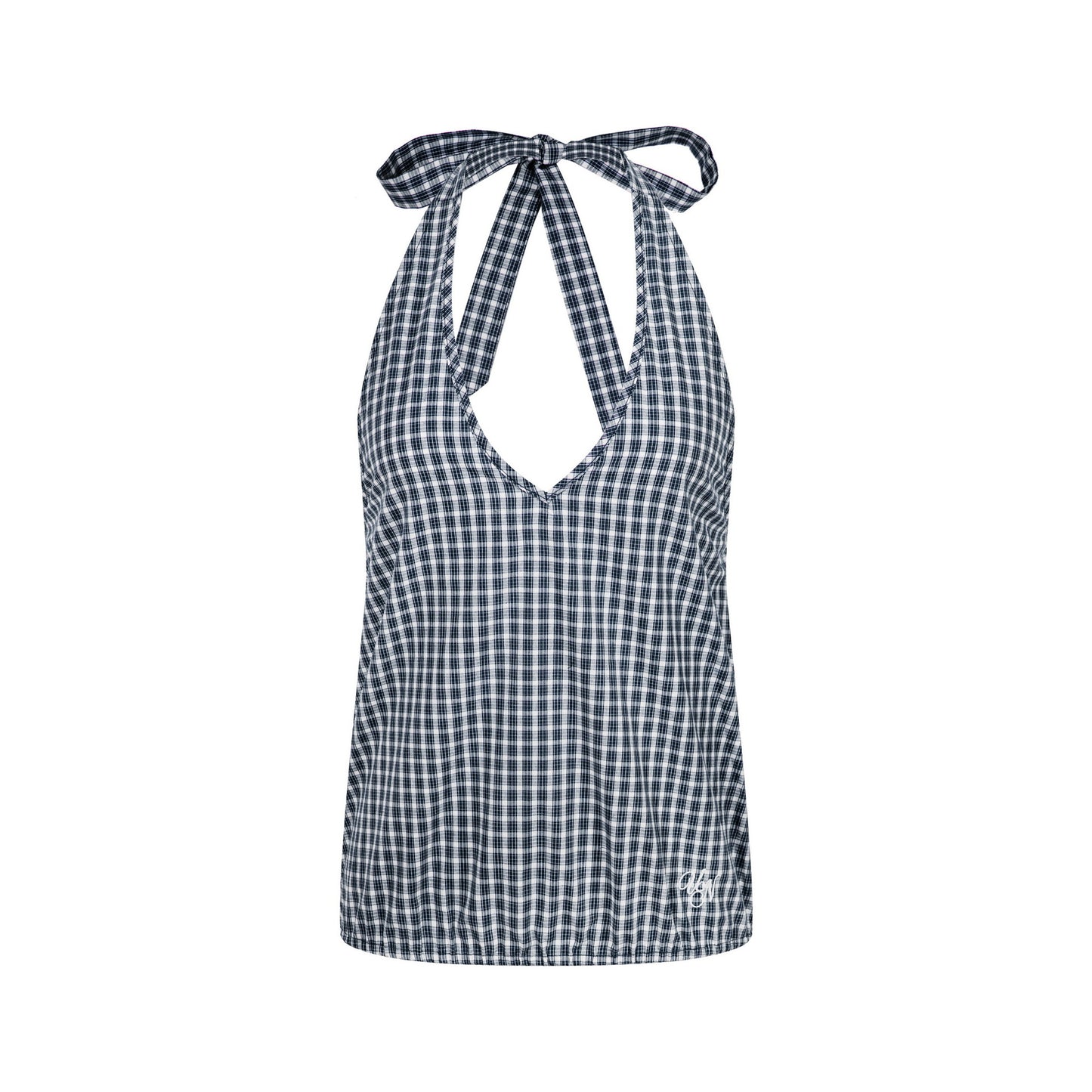 Checkered Slim Fit Sleeveless Casual Short Sleeve Bow Decorated T-Shirt