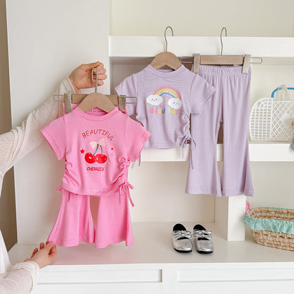 Short Sleeve T-Shirt with Flared Pants Two-Piece Set Fashionable Children's Clothing