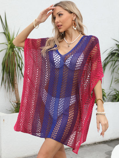 Beach Vacation Cover-Up Cross-Border Women's Gradient Hollow Woven Loose Casual Bikini Dress
