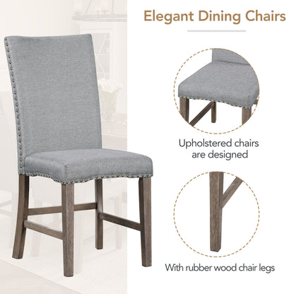 TOPMAX Mid Century Solid Wood 7-Piece Expandable Dining Table Set with Soft Cushioned Chair, Gold Brown+Gray Cushions