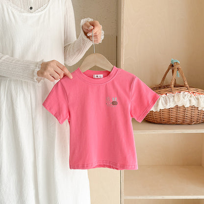 Children's Cotton Short Sleeve T-Shirt Rabbit Print Cartoon Summer Wear, New Fashionable Baby Top for Boys and Girls