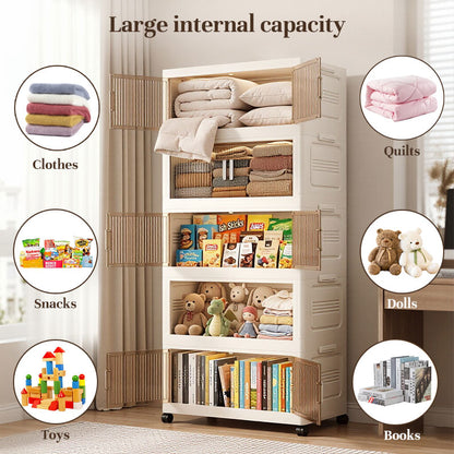 Folding Storage Cabinet with Wheels, 3/4 Tier Stackable Wardrobe Closet Organizer