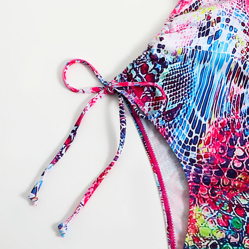Graffiti One-Shoulder Printed Resort Swimwear Bikini Swim