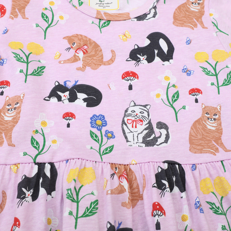 Style Children's Dress for Girls, Summer New Arrival, Cartoon Print, Round Neck, Princess Dress