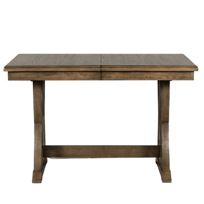 TOPMAX Mid Century Solid Wood 7-Piece Expandable Dining Table Set with Soft Cushioned Chair, Gold Brown+Gray Cushions
