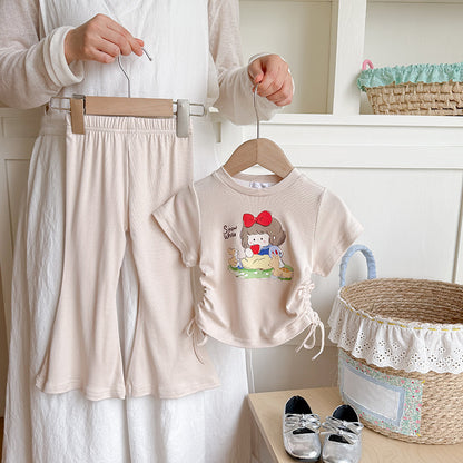 Short Sleeve T-Shirt with Flared Pants Two-Piece Set Fashionable Children's Clothing