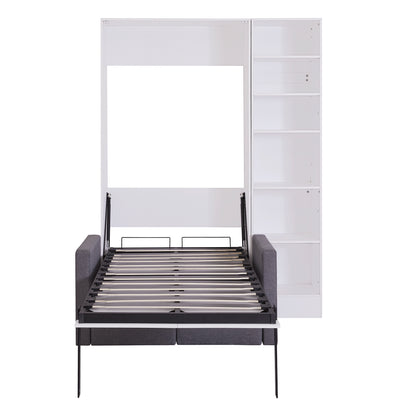 Twin Size Murphy Bed Wall Bed with Sofa,with Shelves,White