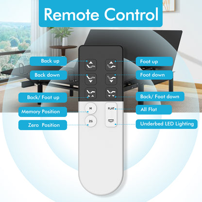 J300 Adjustable Bed Base Frame - Twin XL - Tilt - Zero Gravity - Underbed Lighting - Wireless Remote Control - A-Type-C Type