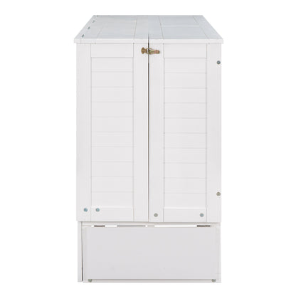 Queen Size Mobile Murphy Bed with Drawer and Little Shelves on Each Side White