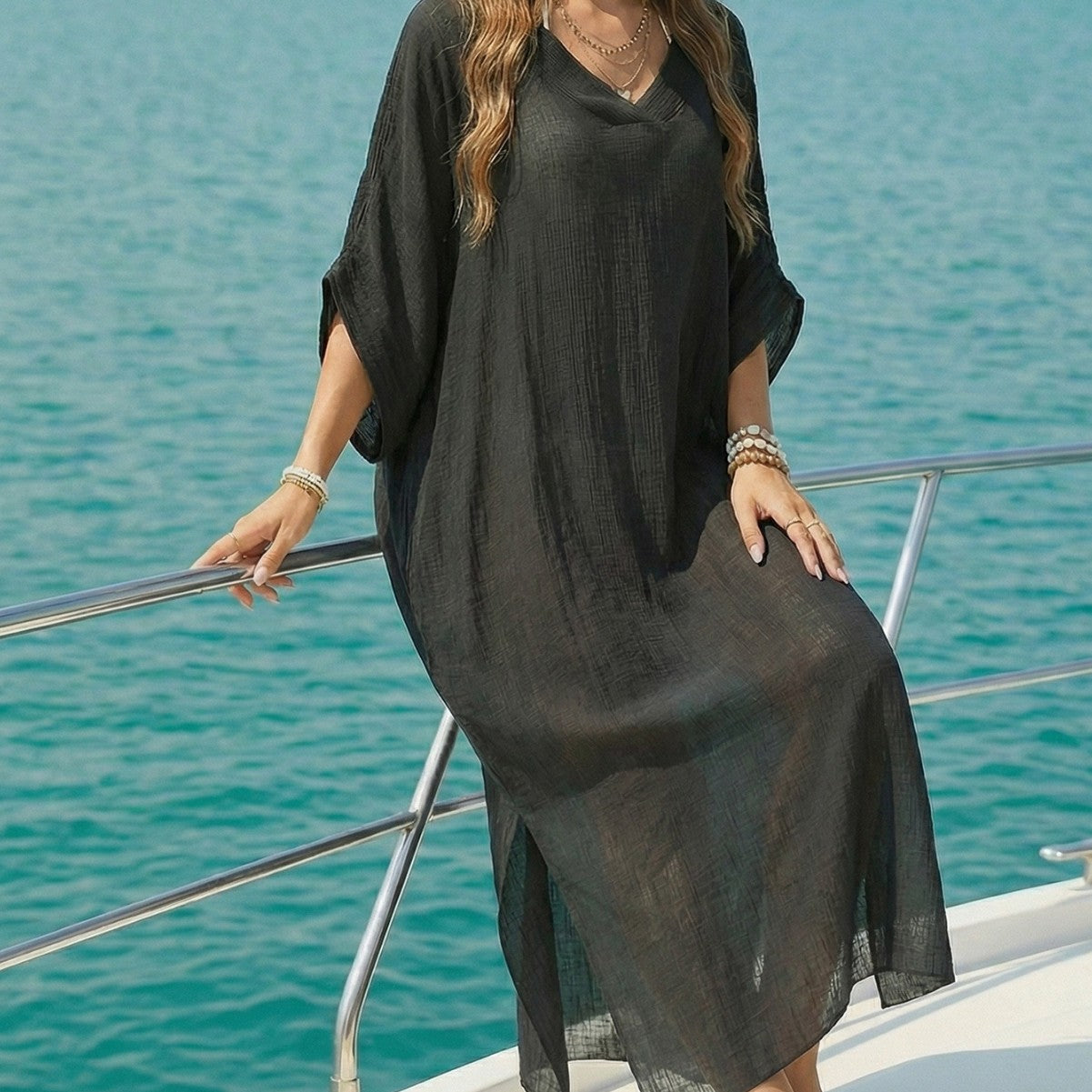Women's Beach Loose Casual Dress, Split Floor-Length Maxi Dress