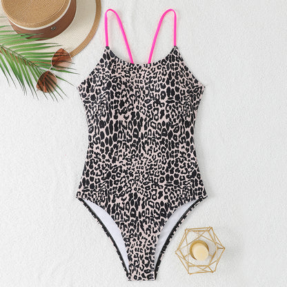 Leopard print women's one-piece swimsuit